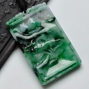 细糯种翠色缅甸翡翠吉祥如意花牌挂件