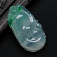 冰种绿晴水缅甸翡翠如意寿挂件