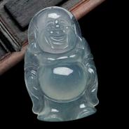 冰种淡晴水缅甸翡翠站佛挂件