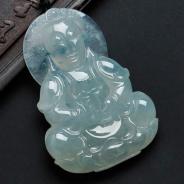 冰种飘花缅甸翡翠观音挂件
