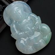 糯冰种淡晴水缅甸翡翠观音挂件