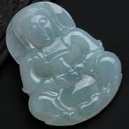 糯冰种淡晴水缅甸翡翠观音挂件