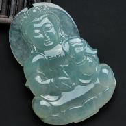 冰种晴水缅甸翡翠观音挂件