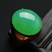 糯冰种翠色满绿缅甸翡翠戒面