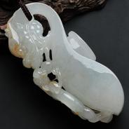 糯冰种飘黄花缅甸翡翠望子成龙手玩件