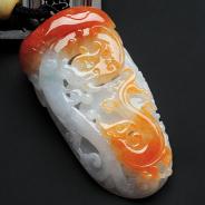 糯冰种红黄翡缅甸翡翠龙凤呈祥挂件