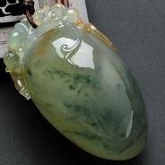 冰种黄翡飘花缅甸翡翠欢喜福寿挂件