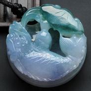 糯冰种紫罗兰飘花缅甸翡翠鱼龙挂件