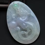 冰种春带彩缅甸翡翠龙牌挂件