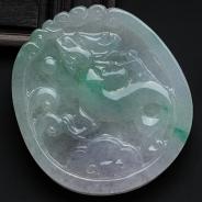 糯冰种飘翠缅甸翡翠龙牌挂件