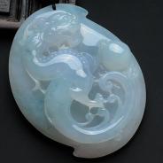 糯冰种略飘花缅甸翡翠龙行如意挂件