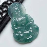 冰种飘花缅甸翡翠观音挂件