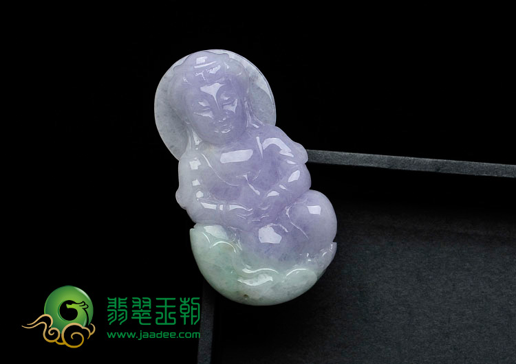 糯冰种春带彩缅甸翡翠观音挂件