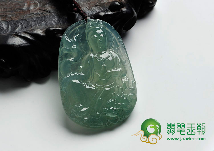冰种晴水缅甸翡翠龙头观音挂件