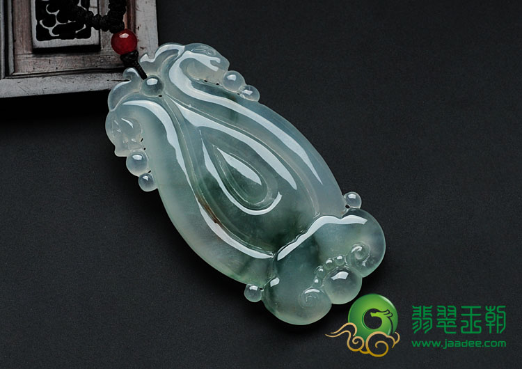 冰种飘花缅甸翡翠双龙如意挂件