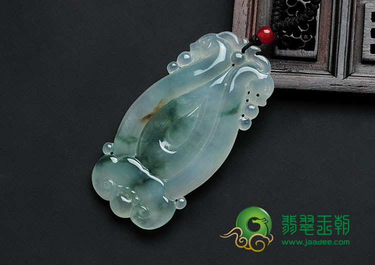 冰种飘花缅甸翡翠双龙如意挂件
