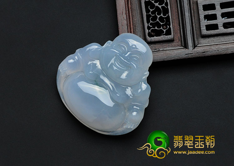糯冰种略飘花缅甸翡翠玉佛挂件