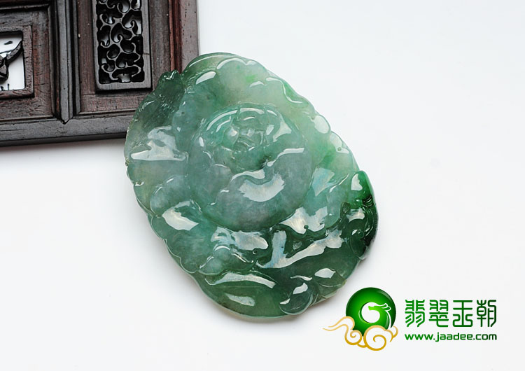 糯冰种晴水缅甸翡翠富贵花开挂件