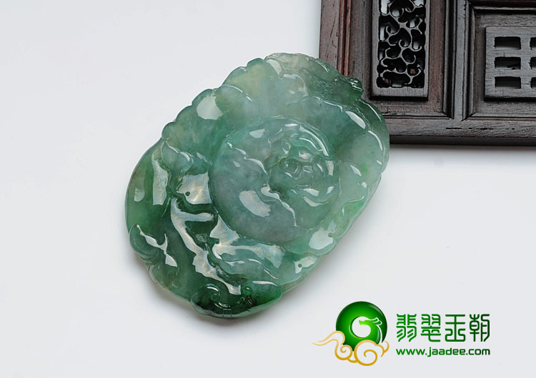 糯冰种晴水缅甸翡翠富贵花开挂件