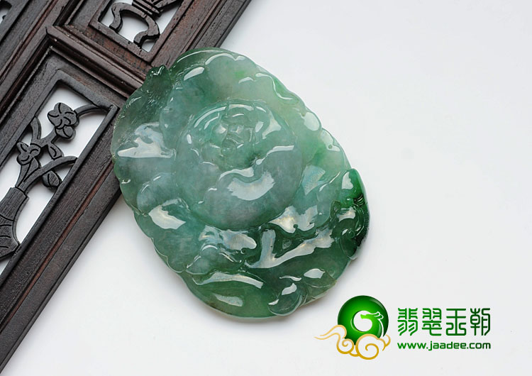 糯冰种晴水缅甸翡翠富贵花开挂件