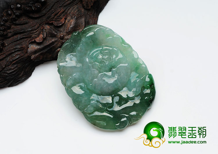 糯冰种晴水缅甸翡翠富贵花开挂件