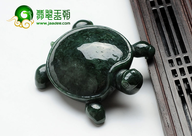 细糯种油青缅甸翡翠长寿龟摆件