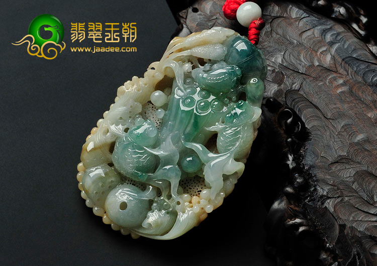 糯冰种三彩缅甸翡翠金玉满堂手玩件