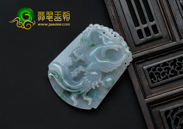 冰种飘花缅甸翡翠龙凤对佩挂件