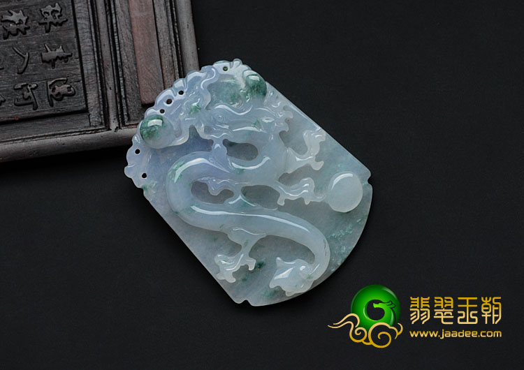 冰种飘花缅甸翡翠龙凤对佩挂件