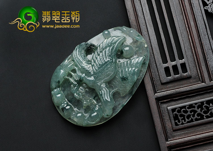 冰种飘花缅甸翡翠大展宏图挂件