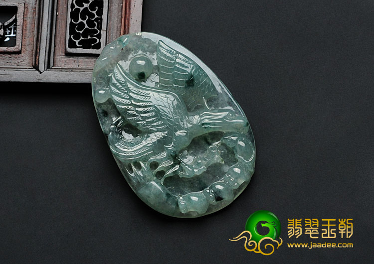 冰种飘花缅甸翡翠大展宏图挂件