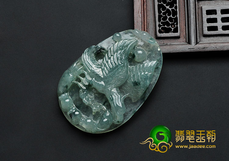 冰种飘花缅甸翡翠大展宏图挂件