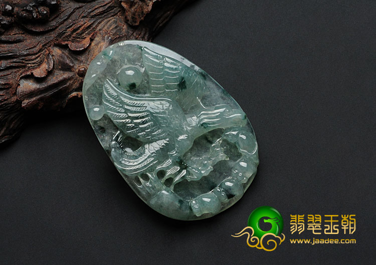 冰种飘花缅甸翡翠大展宏图挂件