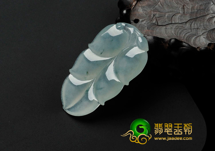 冰种飘花缅甸翡翠叶子挂件
