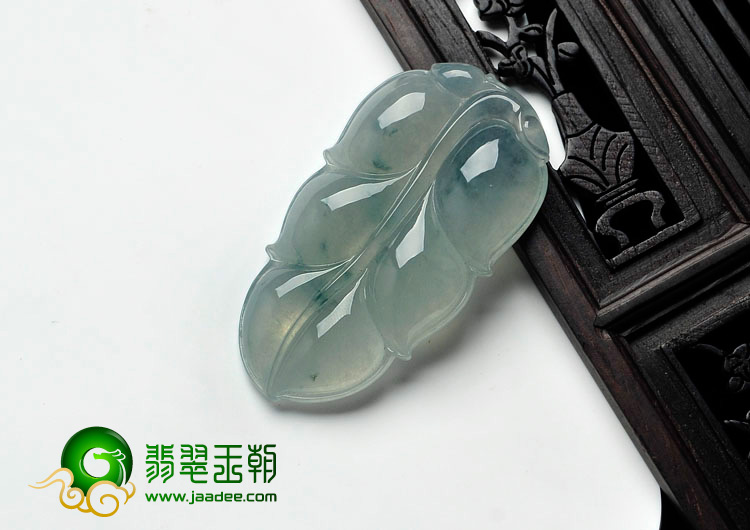 冰种飘花缅甸翡翠叶子挂件