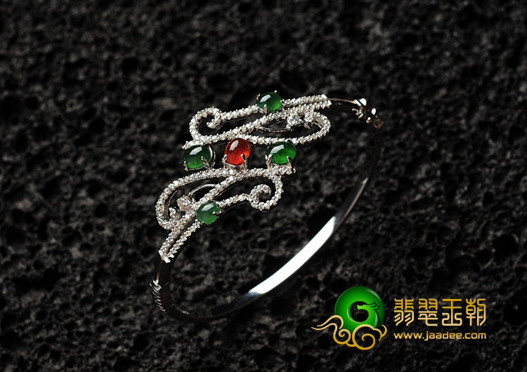 冰种黄翡绿晴水缅甸翡翠银镀白金贵妃镯（55.3mm-51.1mm）（水钻）