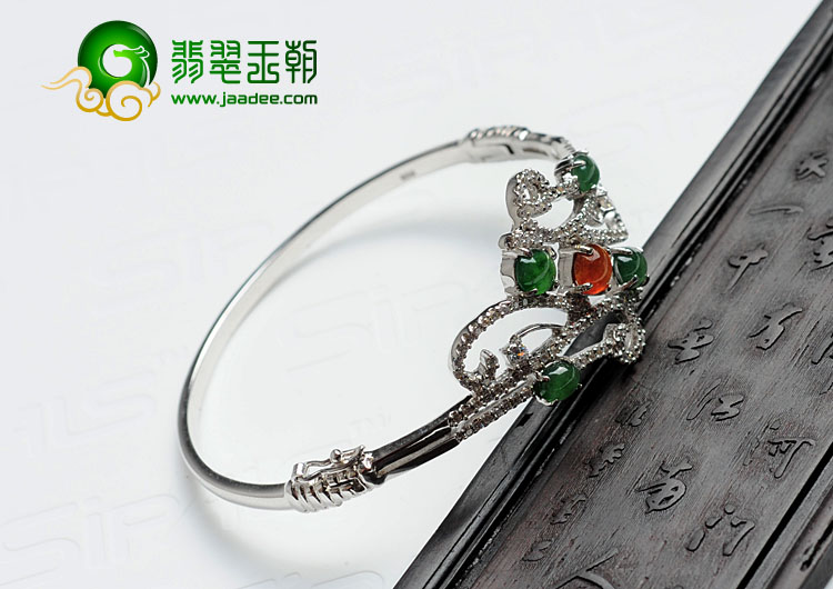 冰种黄翡绿晴水缅甸翡翠银镀白金贵妃镯（55.3mm-51.1mm）（水钻）
