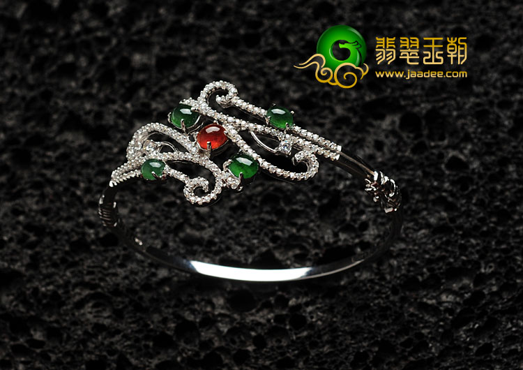 冰种黄翡绿晴水缅甸翡翠银镀白金贵妃镯（55.3mm-51.1mm）（水钻）
