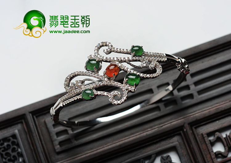 冰种黄翡绿晴水缅甸翡翠银镀白金贵妃镯（55.3mm-51.1mm）（水钻）