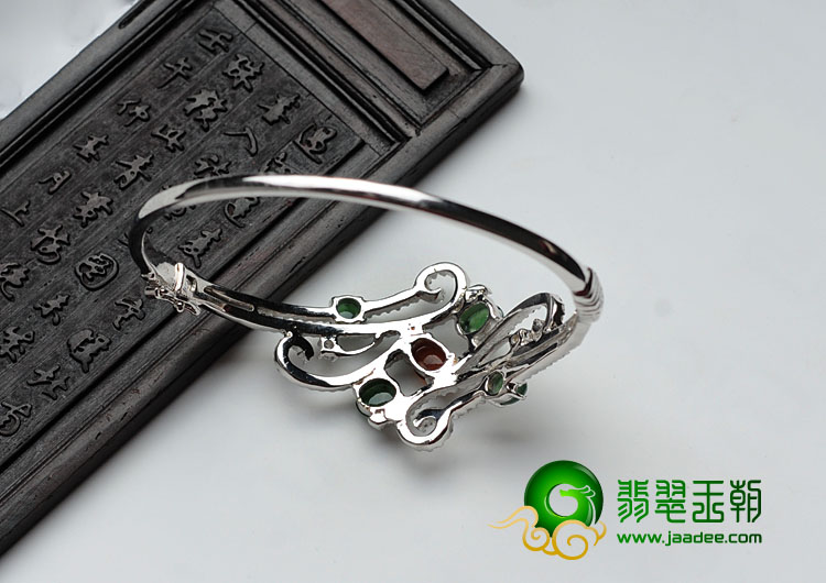 冰种黄翡绿晴水缅甸翡翠银镀白金贵妃镯（55.3mm-51.1mm）（水钻）
