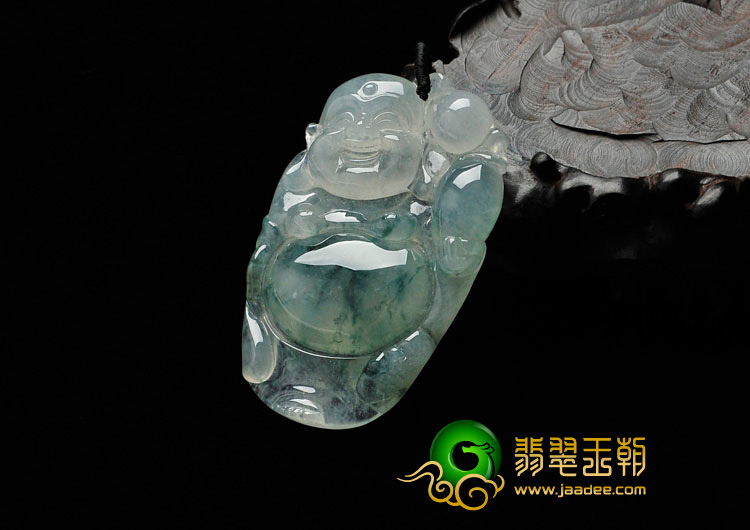 冰种飘花缅甸翡翠逍遥佛挂件