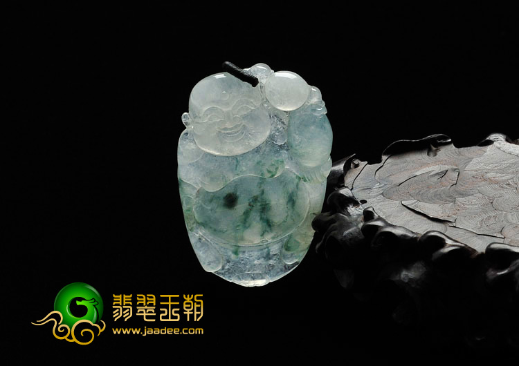 冰种飘花缅甸翡翠逍遥佛挂件