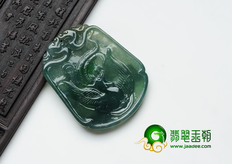 冰种蓝晴水飘翠缅甸翡翠龙凤呈祥挂件