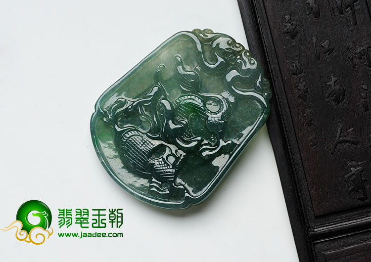 冰种蓝晴水飘翠缅甸翡翠龙凤呈祥挂件