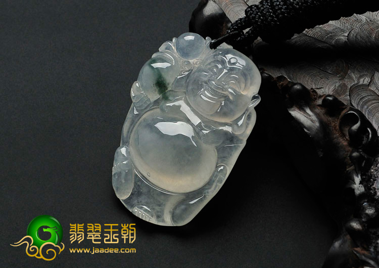 冰种略飘花缅甸翡翠逍遥佛挂件