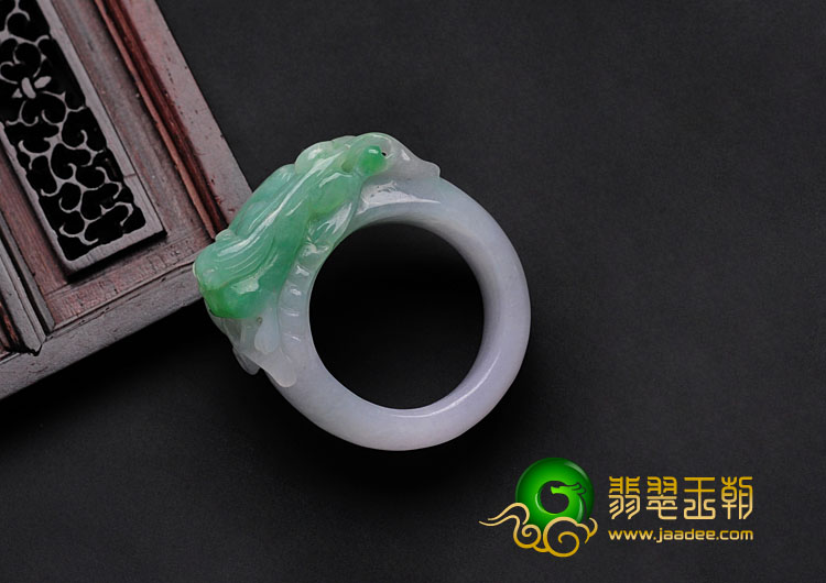糯冰种春带彩缅甸翡翠招财貔貅指环