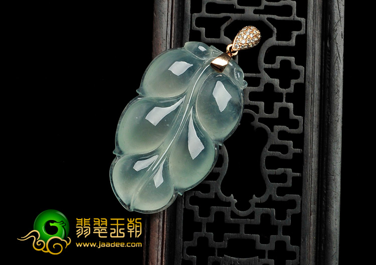 冰种晴水缅甸翡翠叶子挂件
