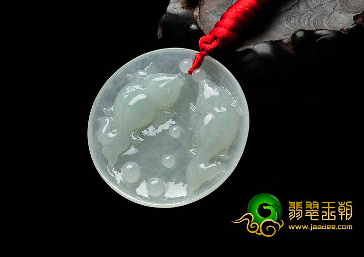 冰种淡晴水缅甸翡翠相濡以沫挂件