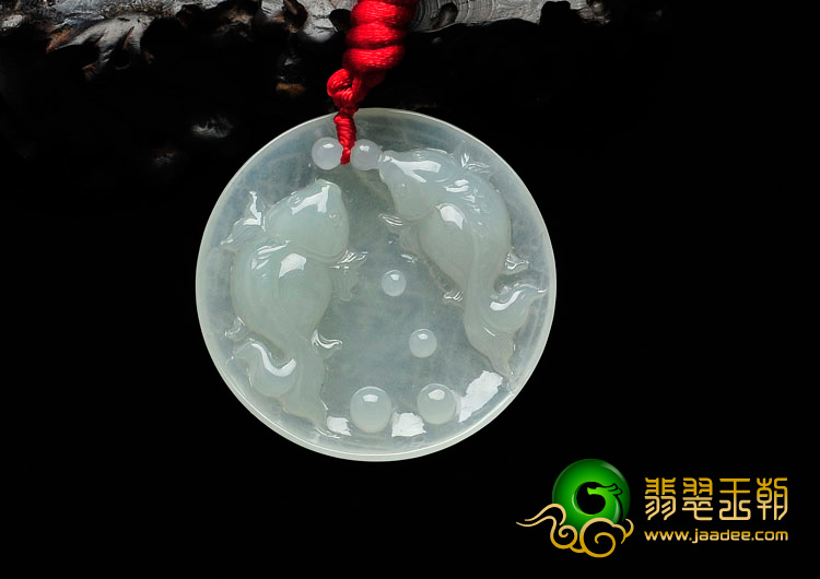冰种淡晴水缅甸翡翠相濡以沫挂件