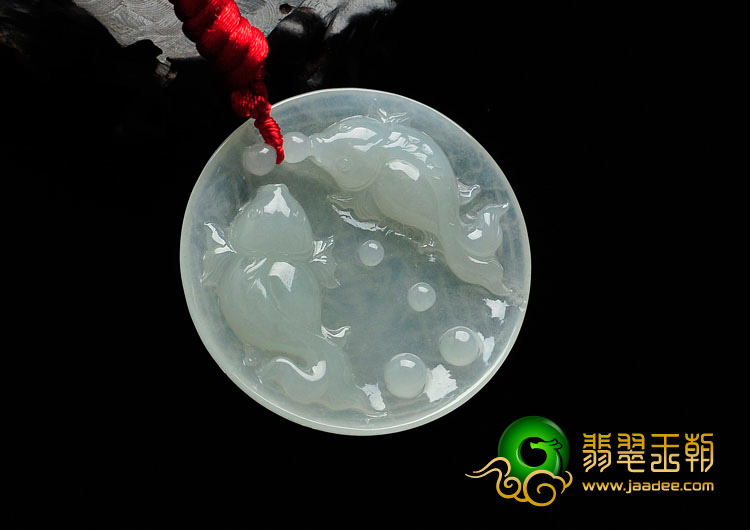冰种淡晴水缅甸翡翠相濡以沫挂件